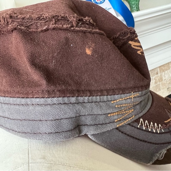 Leader Winged Cross Distressed Cadet Brown Embellished Cap - Picture 3 of 15